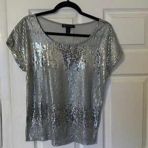 INC Brand- Women's Size XS Silver Sequin Top (semi sheer)